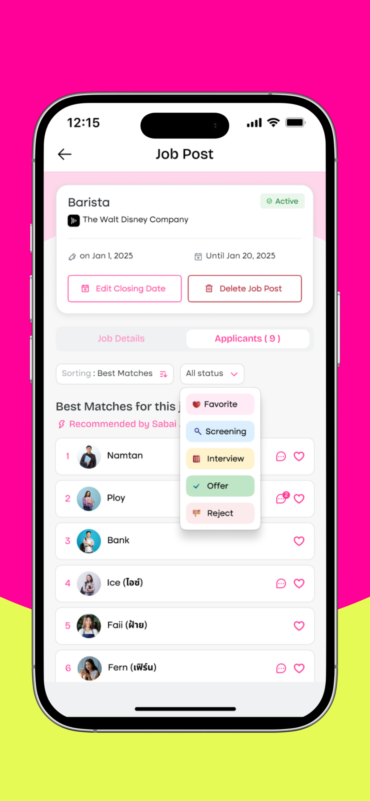 Sabai Job Phone Screen (App Store)